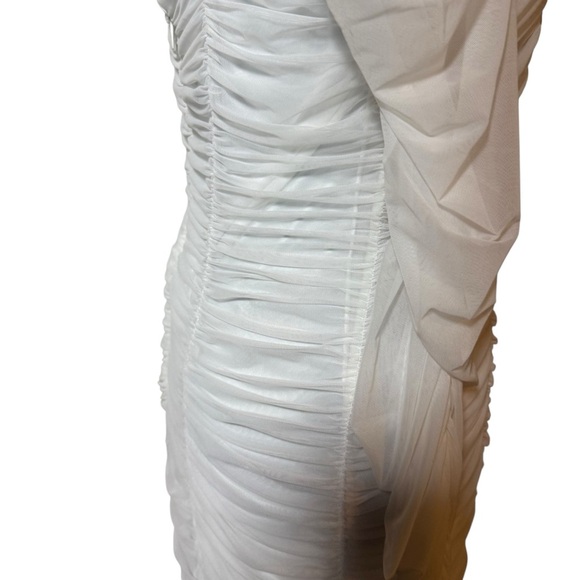 Fashion Nova White Ruched Mesh Bodycon Dress NWOT XL - Picture 6 of 11